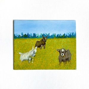 Shenanigans In The Canola Signed Original Art Oil Painting Canvas